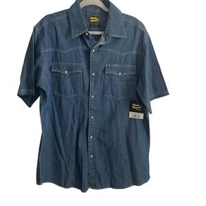 Work N Sport Denim Shirt Mens XL Blue Western Pearl Snap lightweight denim